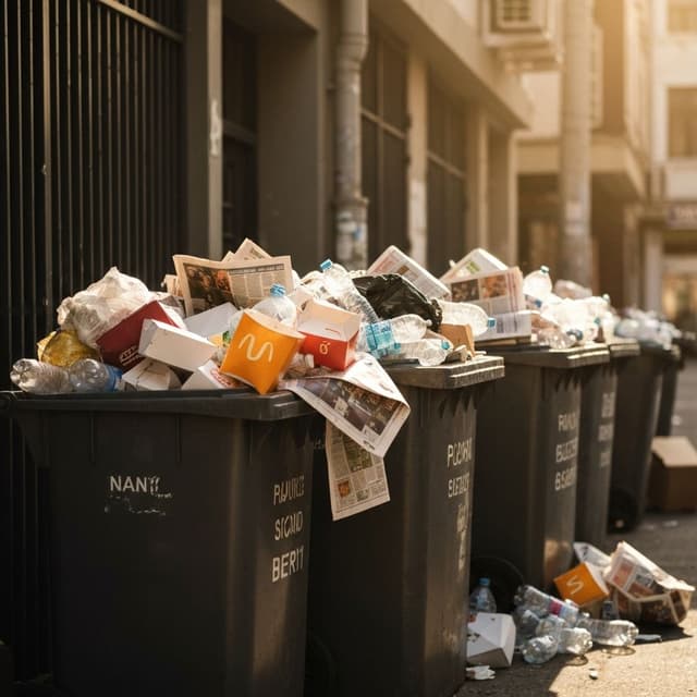 Overflowing garbage bins
